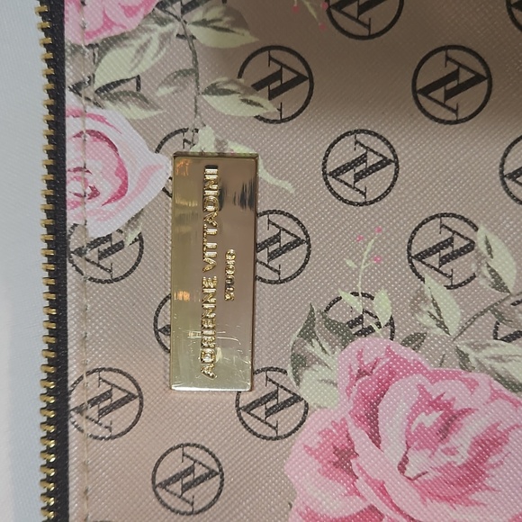 Adrienne Vittadini Wristlet, OS, tan with pink roses. - Picture 2 of 9